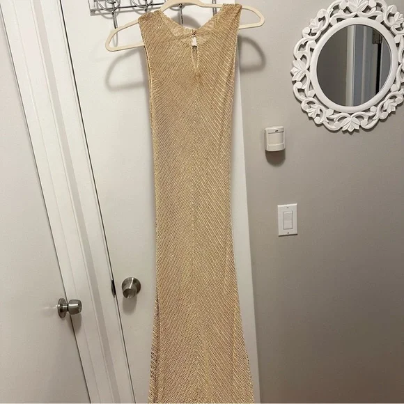 Rimini by Shaw Crocheted & Beaded Tan Beige Fitted Sleeveless Long Dress 8 Y2K - Picture 7 of 12